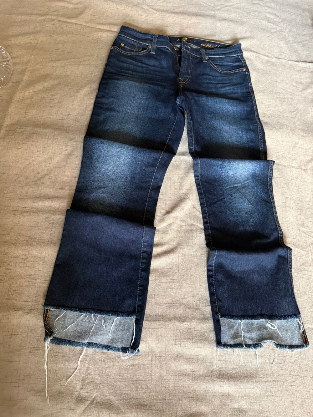 7 For All Mankind Cropped Bootcut Jeans Blue Dark Wash